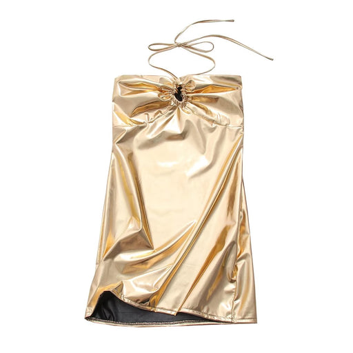 Color-Gold-Sexy Halter Backless Women Summer Golden Sheath Dress-Fancey Boutique
