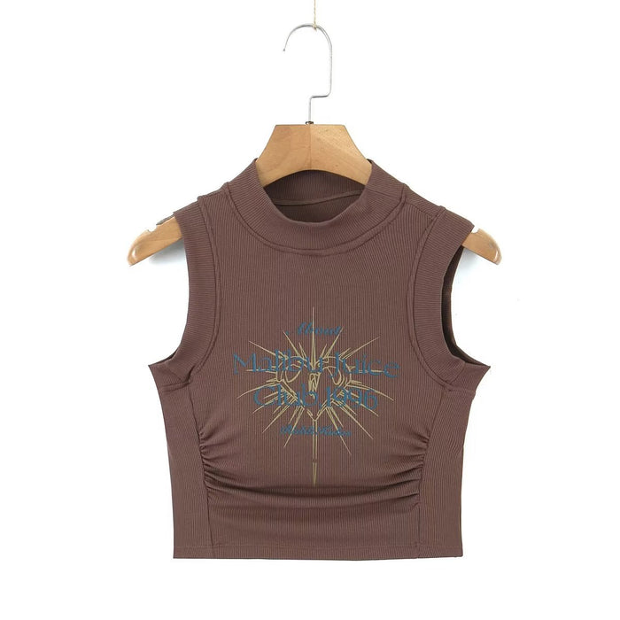 Color-Coffee-Summer Round Neck Stretch Slimming Short Vest-Fancey Boutique