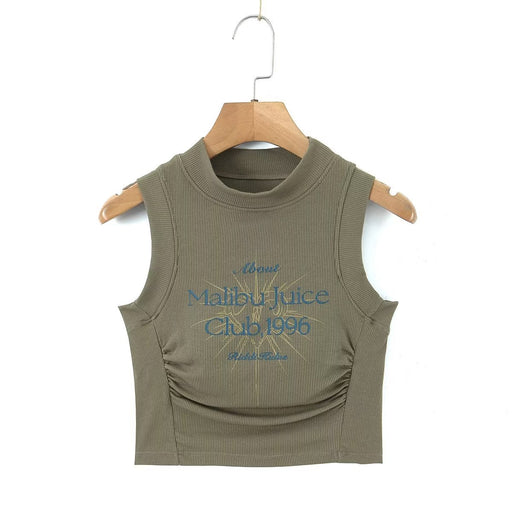 Color-Army Green-Summer Round Neck Stretch Slimming Short Vest-Fancey Boutique