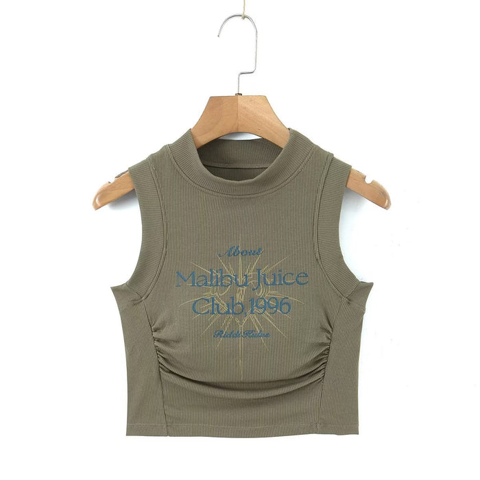 Color-Army Green-Summer Round Neck Stretch Slimming Short Vest-Fancey Boutique