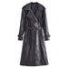 Color-Black-Fall Women Clothing with Belt Black Faux Leather Trench Coat-Fancey Boutique