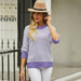 Color-Purple-Autumn Winter Sweaters Knitwear Color Contrast Patchwork round Neck Long Sleeve Sweater-Fancey Boutique