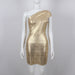 Color-Gold-Summer Bronzing Bandage One Piece Dress One-Shoulder Tight Party Dress-Fancey Boutique