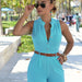 Color-Skyblue-Sexy Women Wear Loose Slim Fit Casual Jumpsuit Shorts With Belt-Fancey Boutique