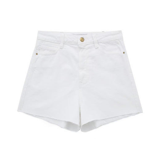 Color-White-Retro High Waist Denim Shorts Niche Sexy Sexy Outer Wear Stretch Slim Fit All-Match Hem Frayed Pants-Fancey Boutique