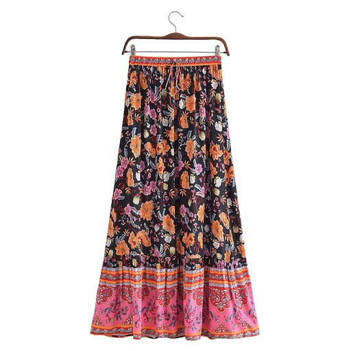 Color-Multi-Ethnic Positioning Floral Lace-up Tassel Skirt Women Summer High Waist A line Skirt-Fancey Boutique