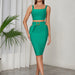 Color-Ocean green-Dress Bandage Suit Sling Short Top Midi Skirt Set Dress-Fancey Boutique