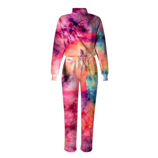 Color-Multi-1-Spring New Women Tie Dyed Print High Collar Long Sleeve Fashion Casual Set-Fancey Boutique