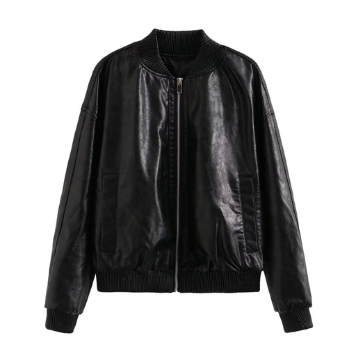 Color-Black-Summer Women Street Wash Effect Bomber Jacket-Fancey Boutique