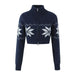 Color-Blue Top-Summer Women Clothing Zipper Short Snowflake Sweater Sweater-Fancey Boutique