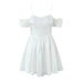 Color-White-【MOQ-5 packs】 Girlish High Waist A line Solid Color Simple Short Summer Boat Neck Sexy Dress-Fancey Boutique