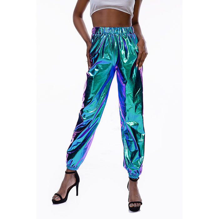 Color-Crystal blue-Casual Sports Street Hip Hop Party Shiny Colorful Trousers Hologram Laser Loose Women Pants-Fancey Boutique