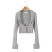 Color-Gray Coat-Early Autumn Gentle Knitted Lace up Three Piece Women Polo Collar Long Sleeved Coat Color Matching Sling Pleated-Fancey Boutique