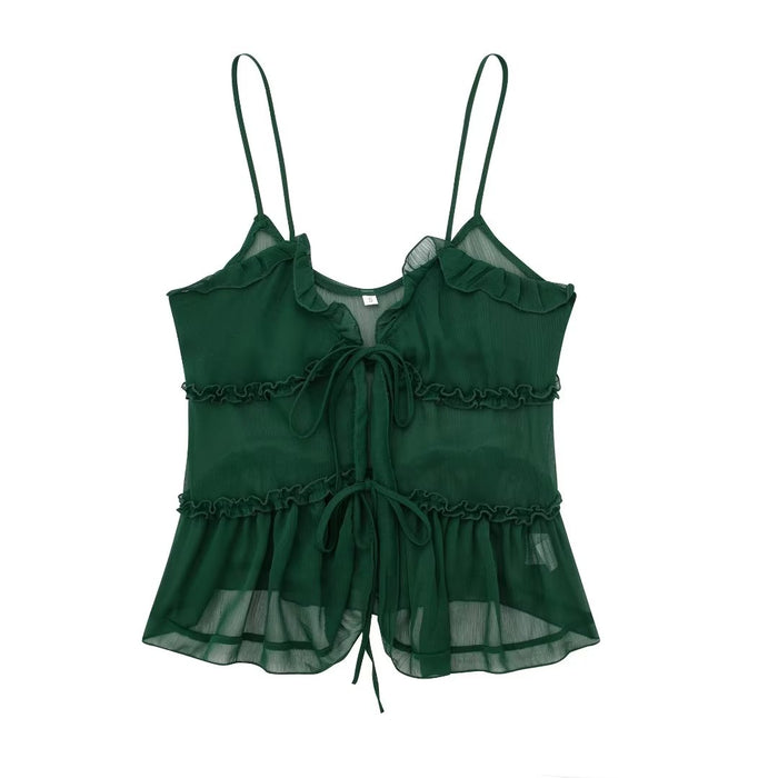 Women' Translucent Laminated Decoration Camisole Top Small Vest-Fancey Boutique