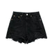 Color-Black-Design Ripped Frayed Sexy Straight Denim Shorts Summer High Waist Slimming Beggar Casual Pants-Fancey Boutique