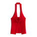 Color-Red-Women Clothing French Sexy Backless Slim Fit Hanging Collar Floral Decorative Vest Top-Fancey Boutique