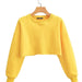 Color-Yellow-Spring Cropped Sweater Round Neck Loose Long Sleeves Pullover Sweater Women-Fancey Boutique