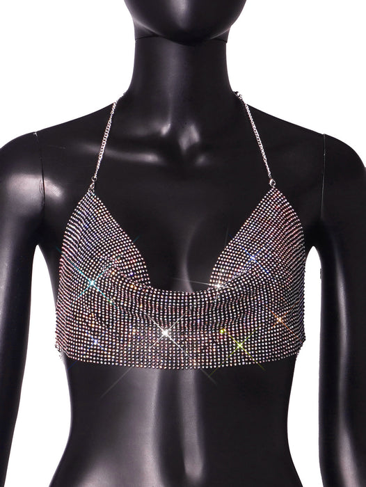 Color-Black AB Color-Direct Nightclub Metal Chain Sequin Sling Tube Top-Fancey Boutique