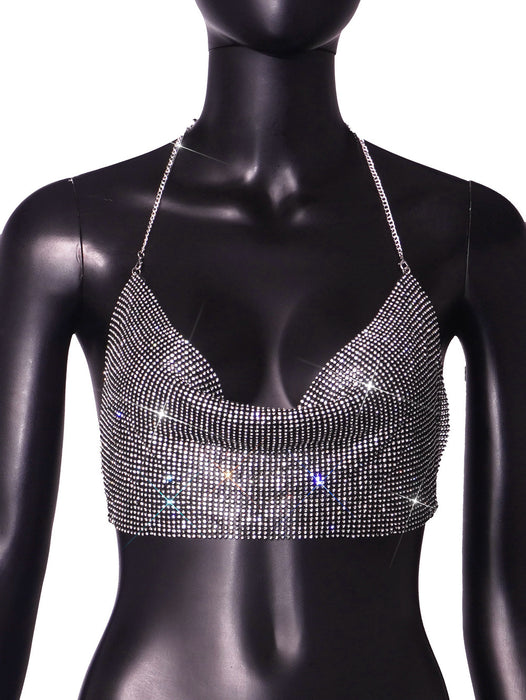 Color-Black-Direct Nightclub Metal Chain Sequin Sling Tube Top-Fancey Boutique