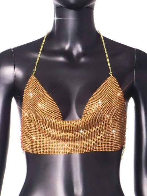 Color-Gold-Direct Nightclub Metal Chain Sequin Sling Tube Top-Fancey Boutique