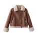 Color-Dark Brown-Women Clothing Women Three Color Short Faux Shearling Jacket Clothing-Fancey Boutique