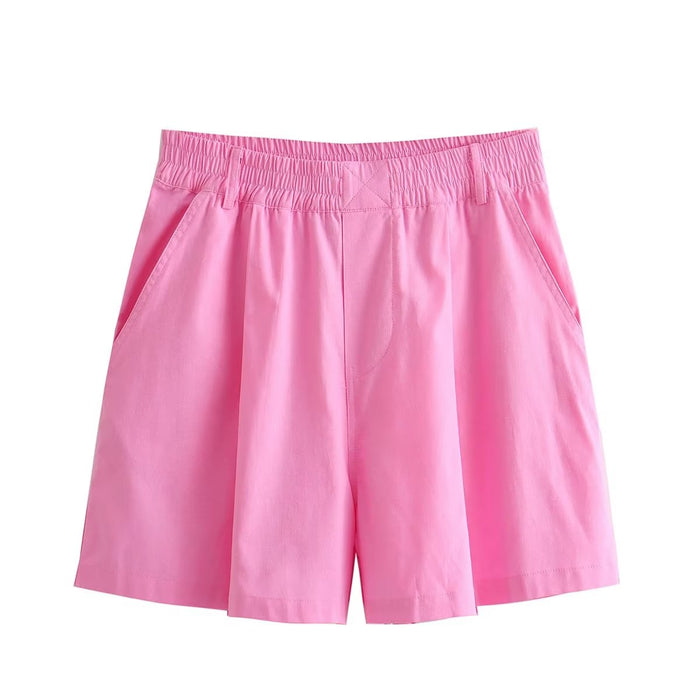Color-Pink Shorts-Summer Women Clothes Top Linen like Loose Shorts-Fancey Boutique