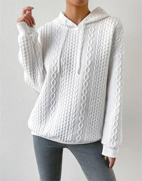 Color-White-Autumn Clothes Women Clothes Jacquard Hooded Lace Up Long Sleeve Sweater Knitted-Fancey Boutique