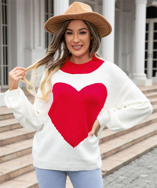 Color-Red-Autumn Winter Big Love Valentine Day Peach Heart Sweater round Neck Knitted Pullover Sweater Women-Fancey Boutique