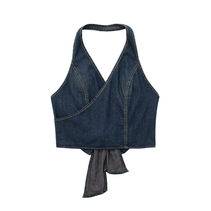 Summer Double Breasted Denim Women Halterneck Vest Top-Multi-Fancey Boutique