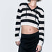 Early Autumn Retro Pullover V neck Loose Short Striped Hooded Sweater Top-Fancey Boutique