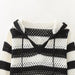 Early Autumn Retro Pullover V neck Loose Short Striped Hooded Sweater Top-Fancey Boutique