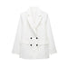 Linen Double Breasted Women Blazer Linen Jacket Linen Straight Pants Suit-A White-Fancey Boutique