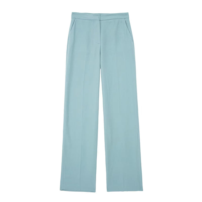 Women Women Casual Asymmetric Vest Jacket Wide Leg High Waist Trousers Suit-Blue Pants-Fancey Boutique