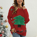 Color-Red-Christmas Sweater Women Clothing Christmas Tree Snowflake Jacquard Round Neck Pullover Sweater-Fancey Boutique