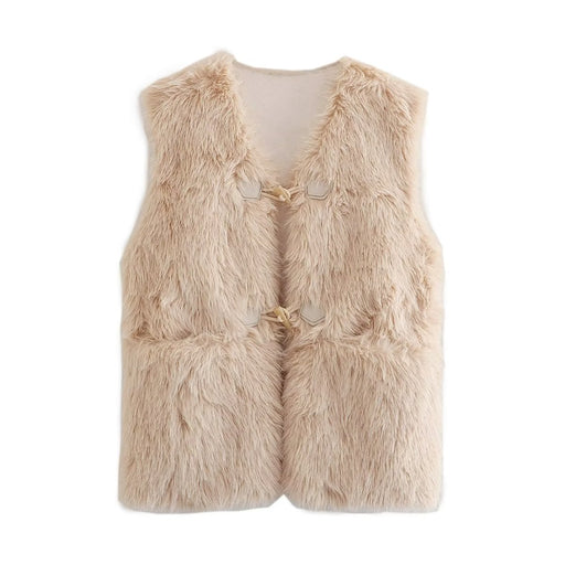 Color-Khaki-Fall Women Clothing Artificial Fur Warm Vest-Fancey Boutique