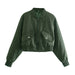 Color-Army Green-Autumn Winter Zipper Short Bomber Jacket Coat Women Color Handsome-Fancey Boutique