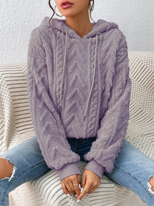 Color-Light Purple-Fall Winter Women Pullover Sweater Flannel Hooded Loose Plush Jacket-Fancey Boutique