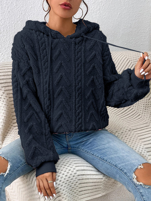 Color-Sapphire Blue-Fall Winter Women Pullover Sweater Flannel Hooded Loose Plush Jacket-Fancey Boutique