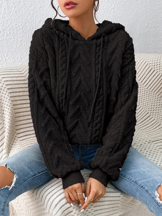 Color-Black-Fall Winter Women Pullover Sweater Flannel Hooded Loose Plush Jacket-Fancey Boutique