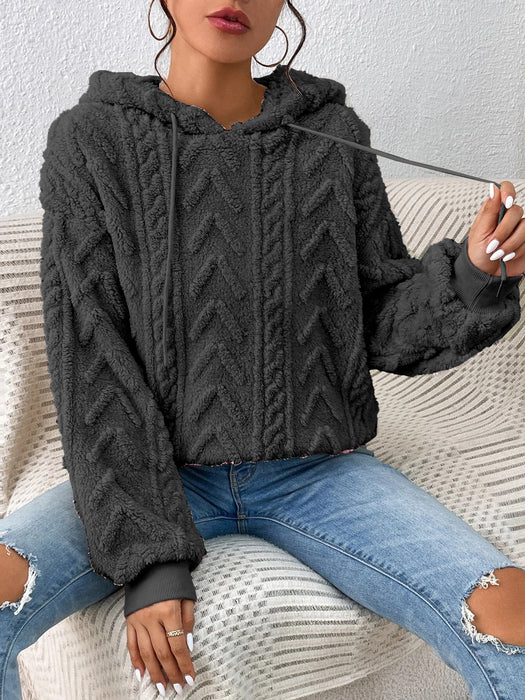 Color-Dark Grey-Fall Winter Women Pullover Sweater Flannel Hooded Loose Plush Jacket-Fancey Boutique