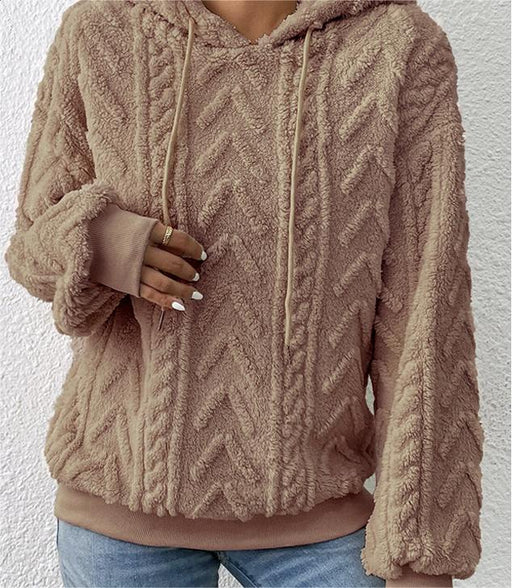 Color-Brown-Fall Winter Women Pullover Sweater Flannel Hooded Loose Plush Jacket-Fancey Boutique