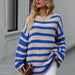 Color-Apricot-Autumn Winter Striped Sweater Women Knitted Crew Neck Pullover Sweater Women-Fancey Boutique