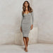 Color-Gray-Autumn Winter Long Sleeve V-neck Slim Fit Sexy Women Dress-Fancey Boutique