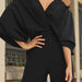 Color-Black-Spring Summer Women Clothing Deep V Plunge Sexy Jumpsuit Solid Color Casual Pants-Fancey Boutique