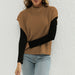 Color-camel-Women High Neck Short Bandage Dress Vest Solid Color All Matching Knitted Vest-Fancey Boutique