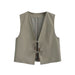 Color-Khaki-Solid Color Short Slim Fit Vest Beaded Decorative Vest Early Autumn Sleeveless Lace Up Design Cardigan Women-Fancey Boutique