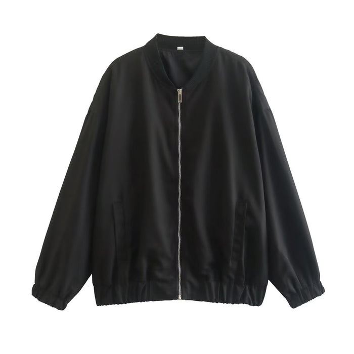 Color-Black-Early Autumn Women Clothing French Minority Casual Loose Bomber Jacket Jacket-Fancey Boutique