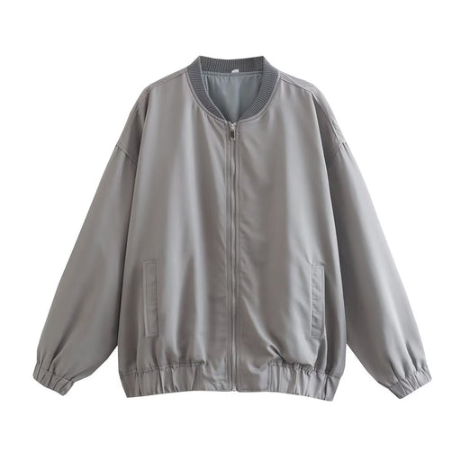 Color-Gray-Early Autumn Women Clothing French Minority Casual Loose Bomber Jacket Jacket-Fancey Boutique