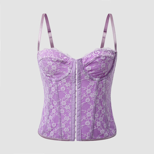 Color-Purple-Women Clothing Sexy Solid Color Lace Sling Boning Corset Steel Ring Wrapped Chest Breasted Backless Vest-Fancey Boutique