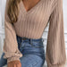 Color-Khaki-Sexy Long Sleeve Top Women Autumn Tight Low Necked Sexy Lantern Sleeve Sweater-Fancey Boutique